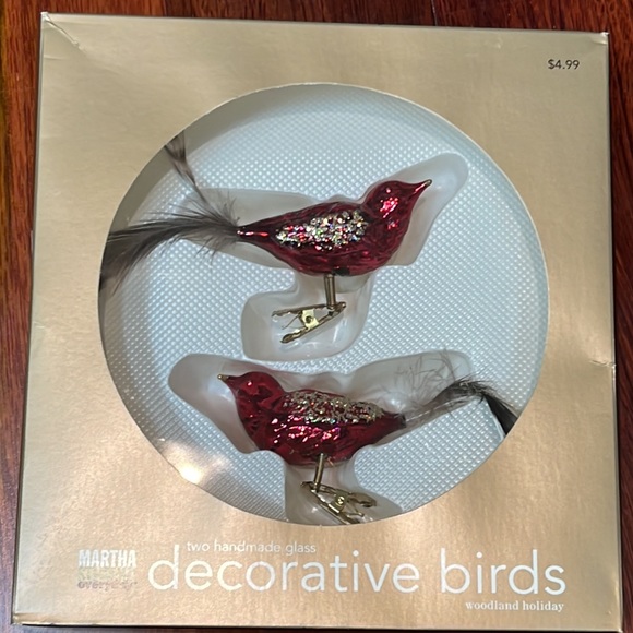 Martha Stewart Red Glass Birds Clip-on Christmas ornaments orig box Poland READ - Picture 1 of 16
